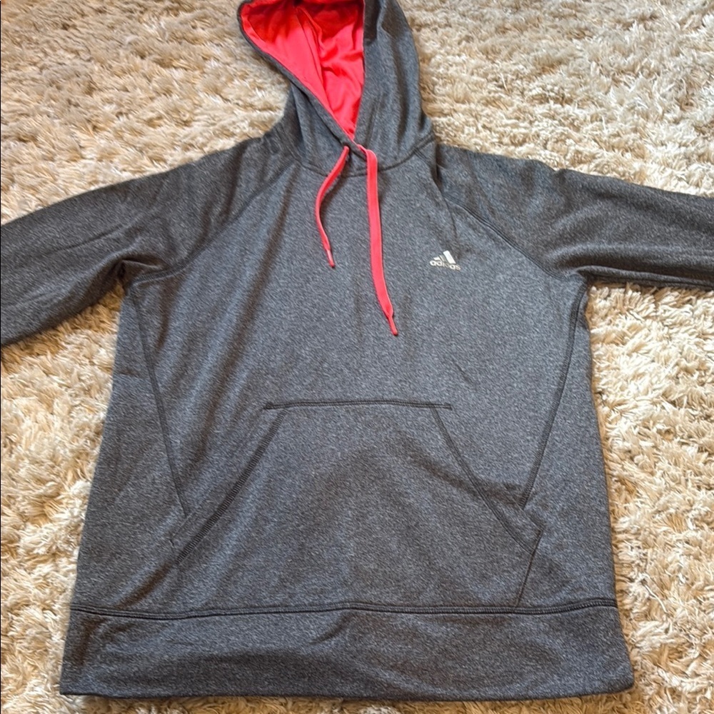 Adidas Gray Hoodie with orangey/pinkish Lining